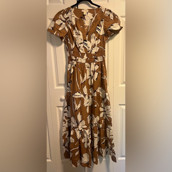 Women's Cynthia Rowley Brown Floral Short Sleeved Maxi Dress - Picture 1 of 5